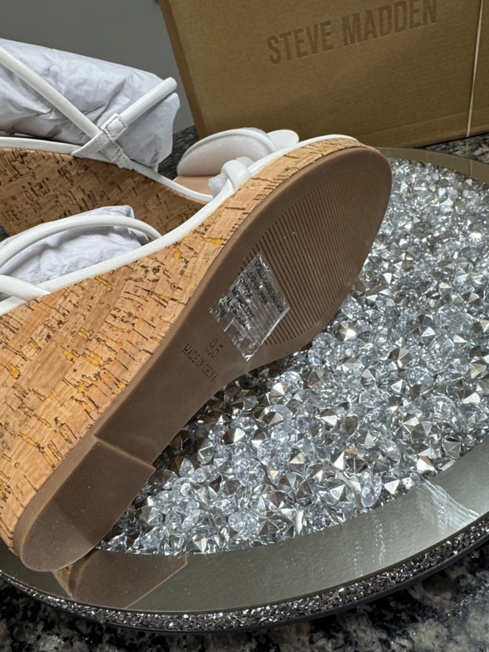 Steve Madden White leather Strappy Cork Wedge Sandals NEW 9.5 - Picture 11 of 13